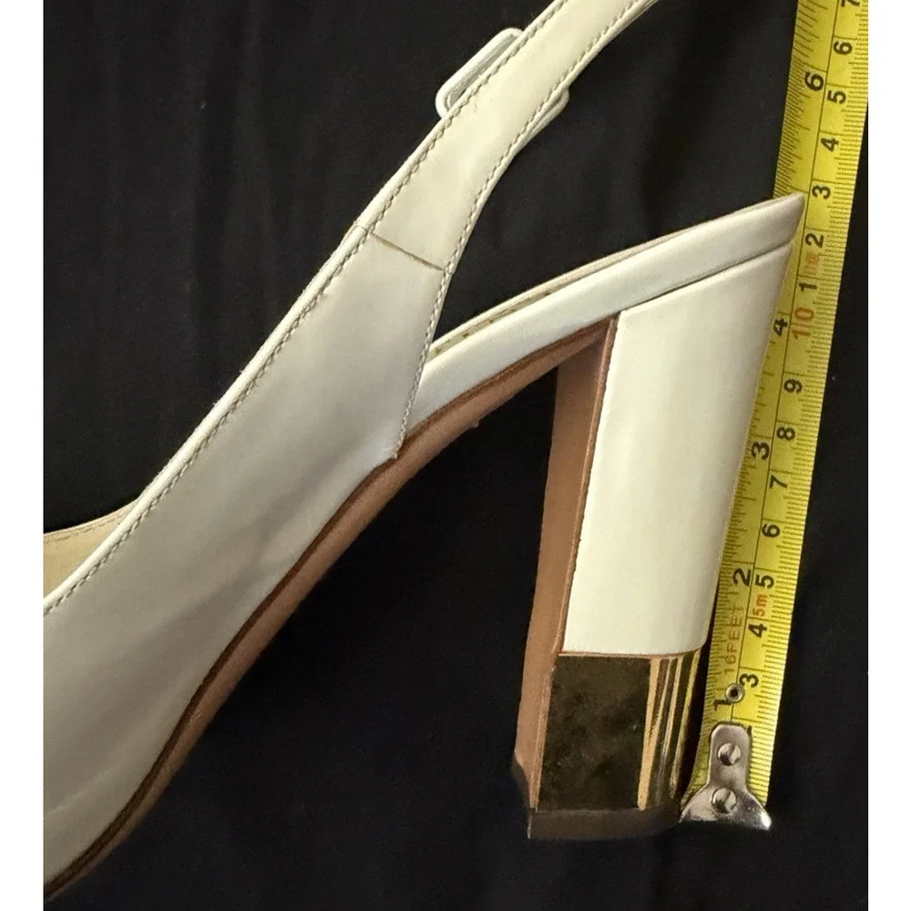 Valentino Garavani Slingback Heel Open Toe Bow Top Gold Block Heel 38 1/2